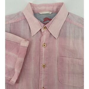 Tommy Bahama Relax Mens Pink 100% Linen Short Sleeve Medium Shirt Beach Preppy